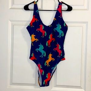 One piece bathing suit size L horse print purple multicolored